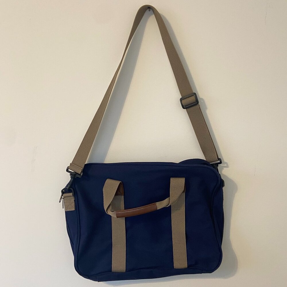 Blue & Tan Laptop/Casual Business Bag With Shoulder Straps & Handles